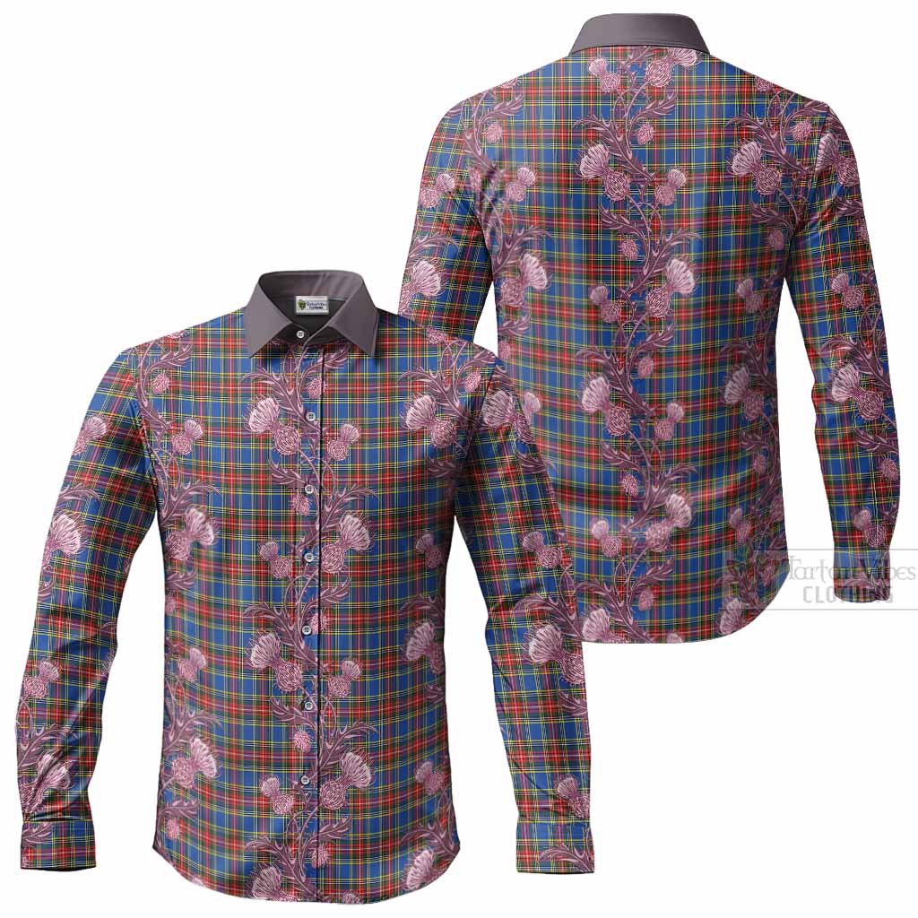 MacBeth (McBeth) Tartan Long Sleeve Button Shirts Seamless Scottish Thistle Flowers