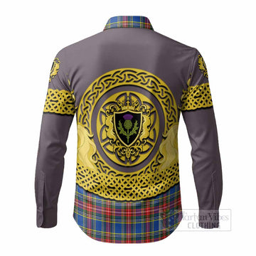 MacBeth (McBeth) Tartan Long Sleeve Button Shirts Unicorn Celtic Knot And Thistle Emblem