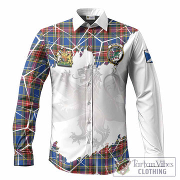 MacBeth (McBeth) Tartan Long Sleeve Button Shirts with Family Crest and Lion Rampant Grunge Style