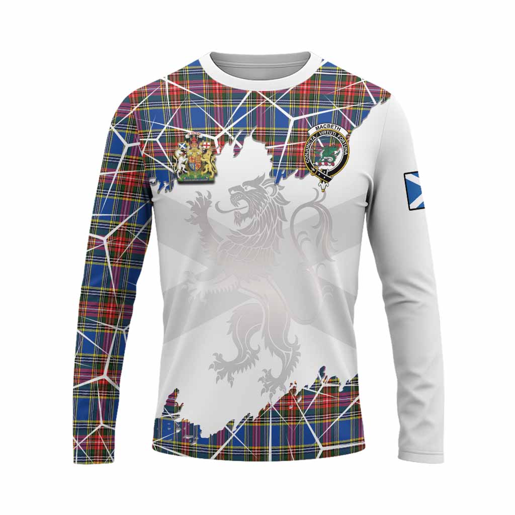 MacBeth (McBeth) Tartan Long Sleeve T-Shirt with Family Crest and Lion Rampant Grunge Style