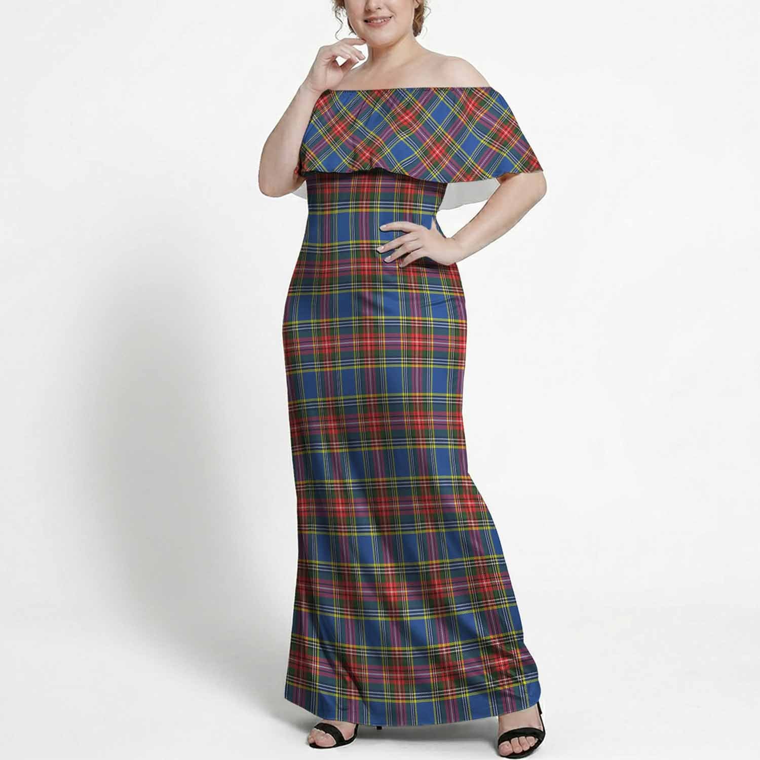 MacBeth (McBeth) Tartan Off Shoulder Ruffle Maxi Dress 10XL - Tartan Vibes Clothing
