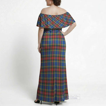 MacBeth (McBeth) Tartan Off Shoulder Ruffle Maxi Dress