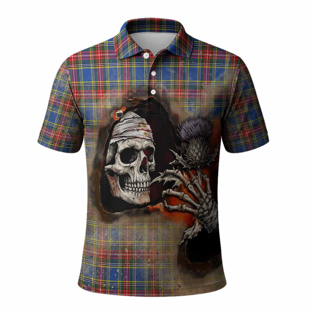 MacBeth (McBeth) Tartan Polo Shirt Halloween Skeleton With Thistle Burning Effect