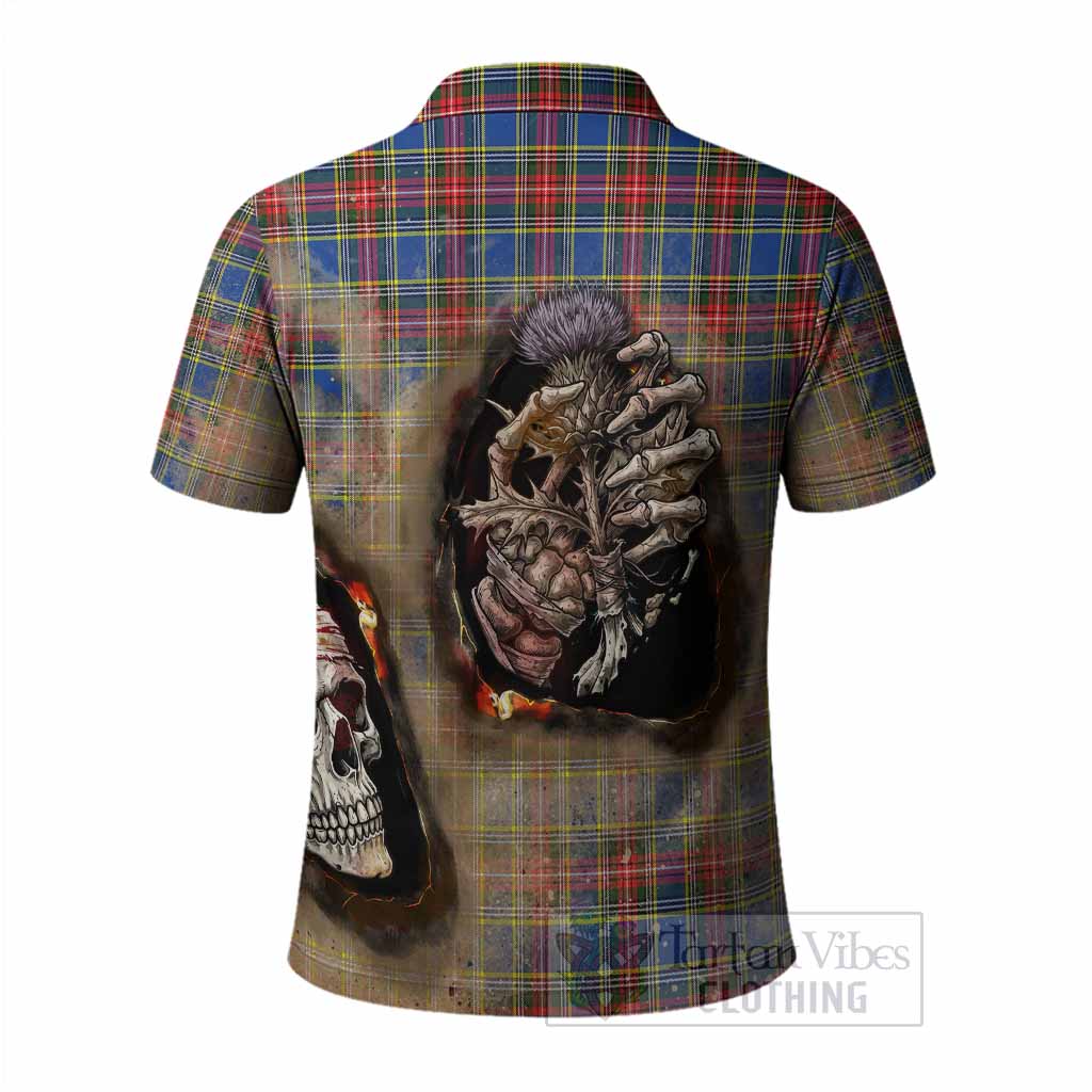 MacBeth (McBeth) Tartan Polo Shirt Halloween Skeleton With Thistle Burning Effect