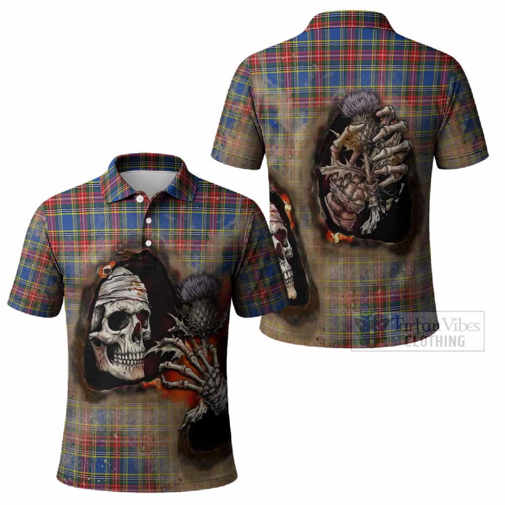 MacBeth (McBeth) Tartan Polo Shirt Halloween Skeleton With Thistle Burning Effect