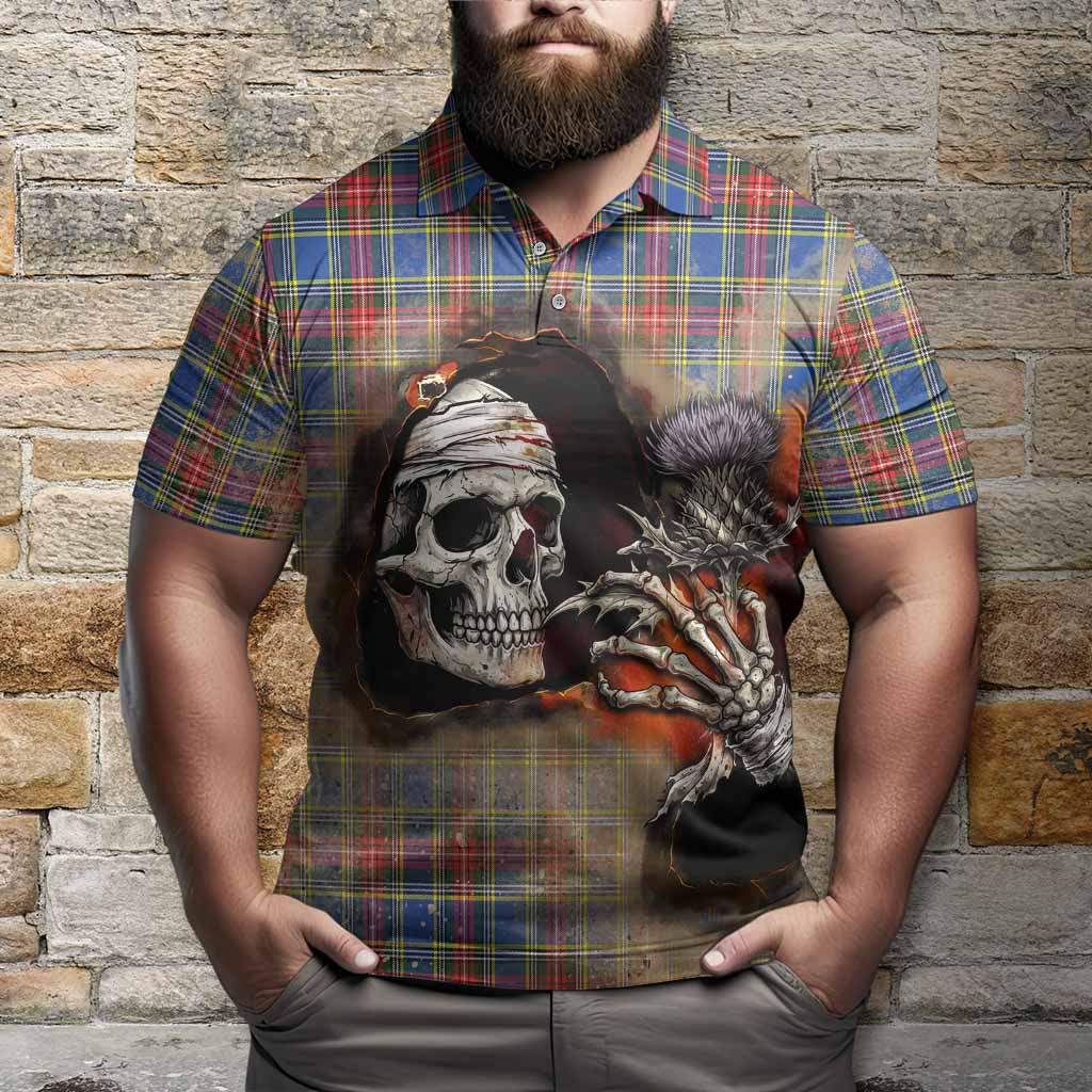 MacBeth (McBeth) Tartan Polo Shirt Halloween Skeleton With Thistle Burning Effect