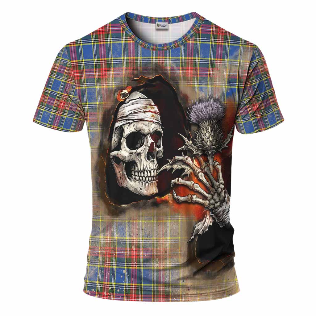 MacBeth (McBeth) Tartan T-Shirt Halloween Skeleton With Thistle Burning Effect Kid's Shirt - Tartan Vibes Clothing