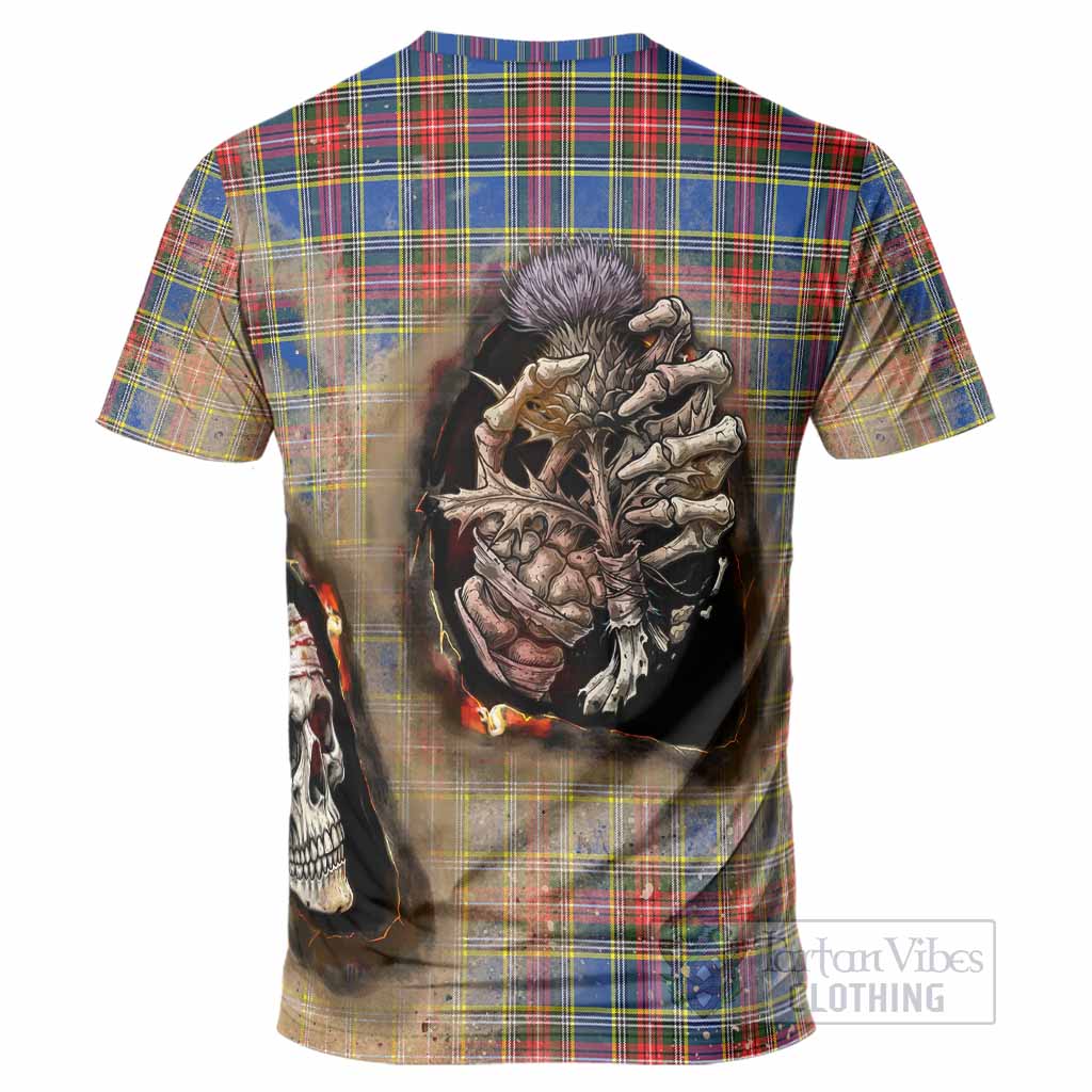 MacBeth (McBeth) Tartan T-Shirt Halloween Skeleton With Thistle Burning Effect - Tartan Vibes Clothing