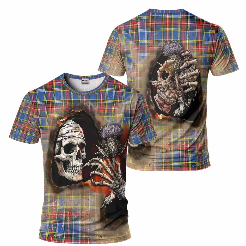 MacBeth (McBeth) Tartan T-Shirt Halloween Skeleton With Thistle Burning Effect - Tartan Vibes Clothing