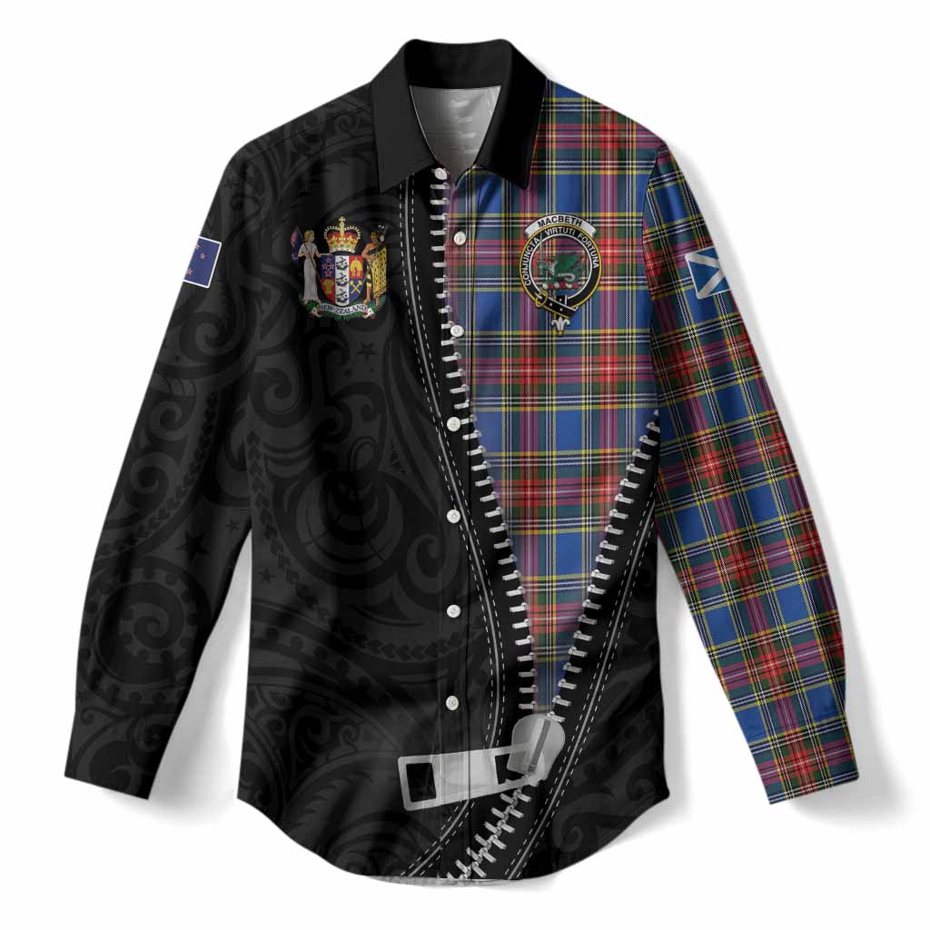 MacBeth (McBeth) Tartan Women Casual Shirt New Zealand Pattern Unique Zipper Stylized
