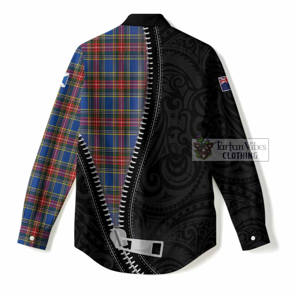 MacBeth (McBeth) Tartan Women Casual Shirt New Zealand Pattern Unique Zipper Stylized
