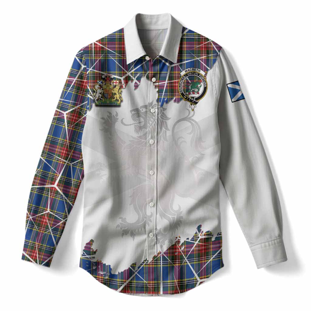 MacBeth (McBeth) Tartan Women Casual Shirt with Family Crest and Lion Rampant Grunge Style