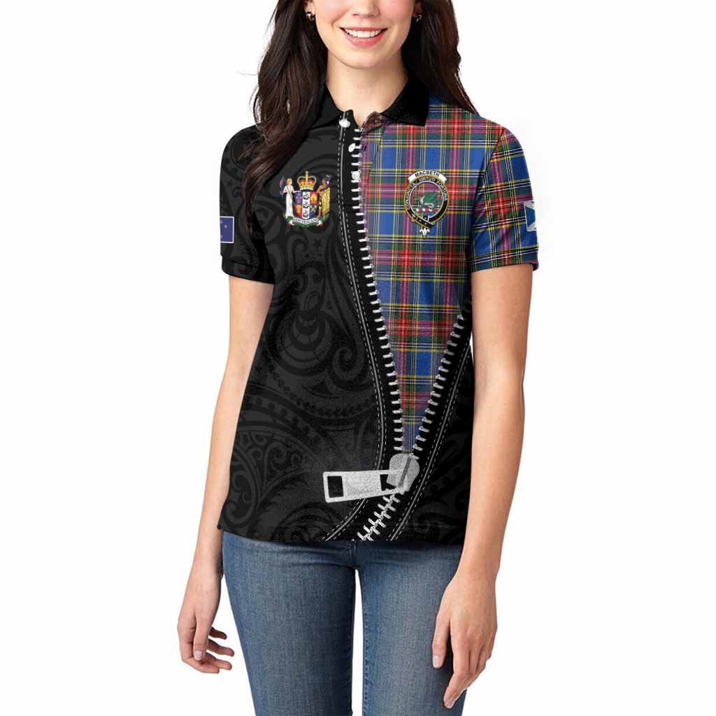 MacBeth (McBeth) Tartan Women Polo Shirt New Zealand Pattern Unique Zipper Stylized