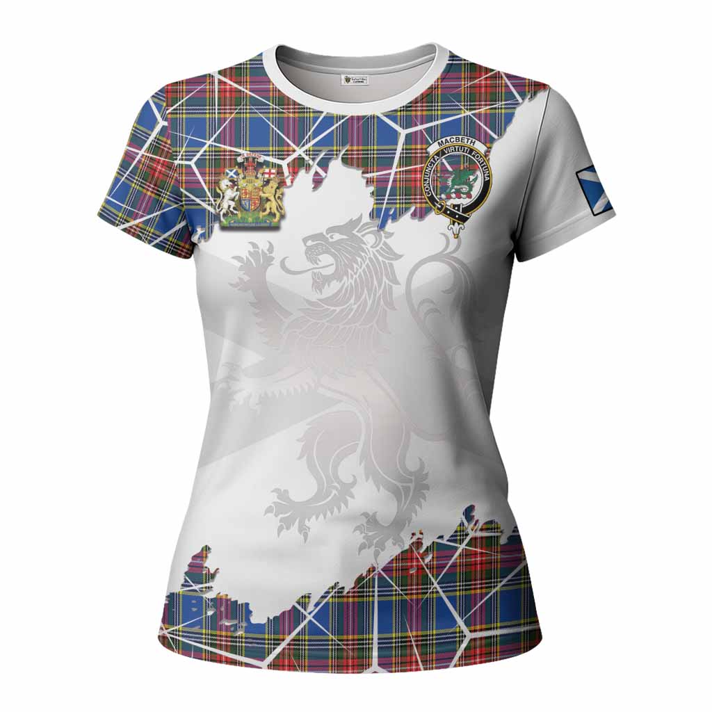 MacBeth (McBeth) Tartan Women T shirt with Family Crest and Lion Rampant Grunge Style