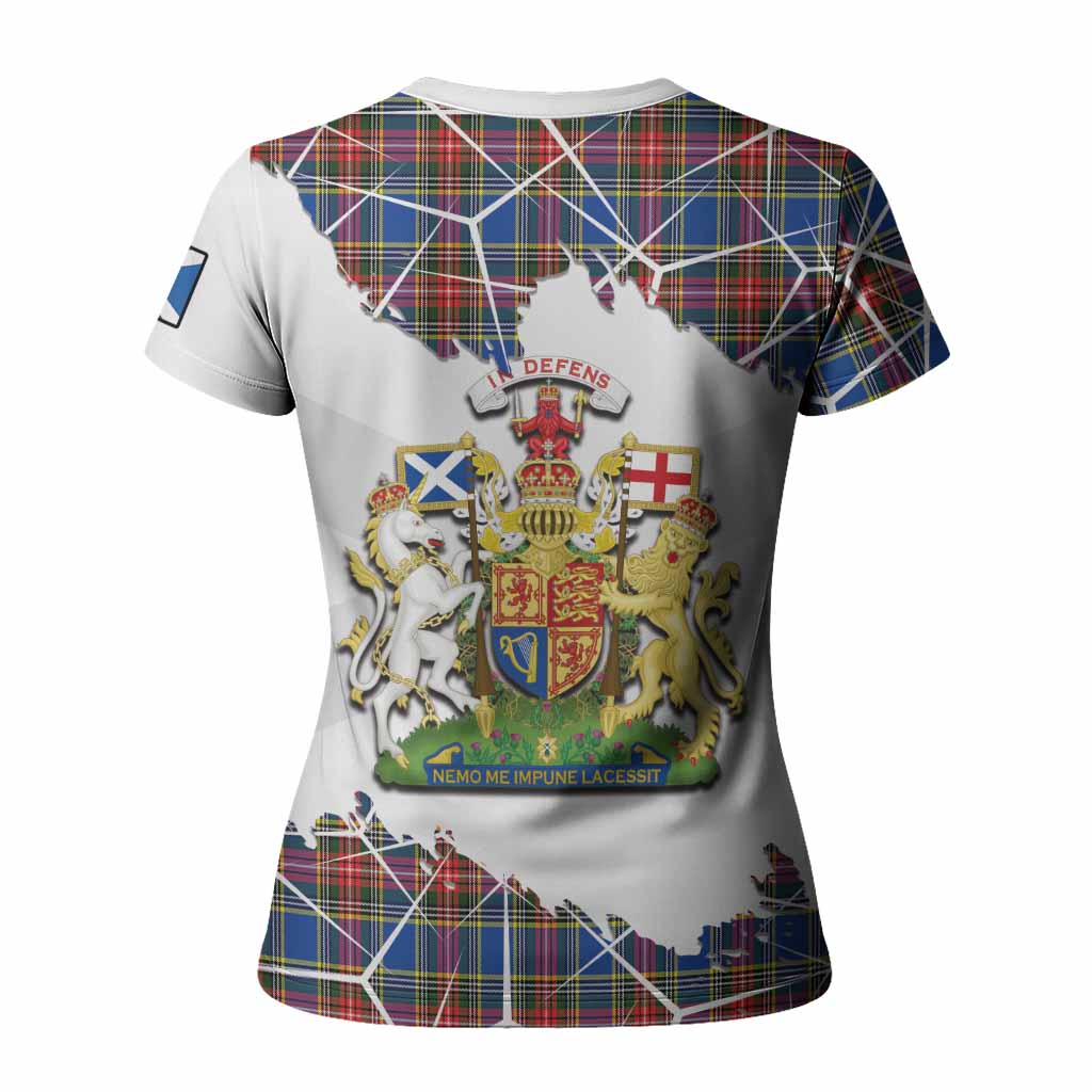 MacBeth (McBeth) Tartan Women T shirt with Family Crest and Lion Rampant Grunge Style