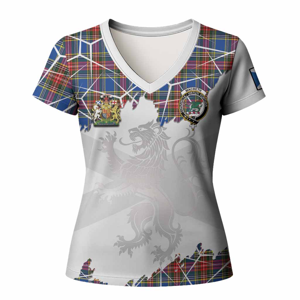 MacBeth (McBeth) Tartan Women T shirt with Family Crest and Lion Rampant Grunge Style