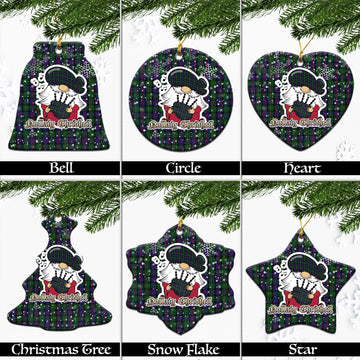 MacCallum (McCallum) Tartan Christmas Ceramic Ornaments with Scottish Gnome Playing Bagpipes