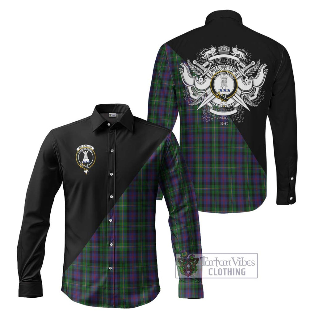 MacCallum (McCallum) Tartan Long Sleeve Button Shirt with Family Crest and Military Logo Style Men's Shirt S - Tartanvibesclothing Shop