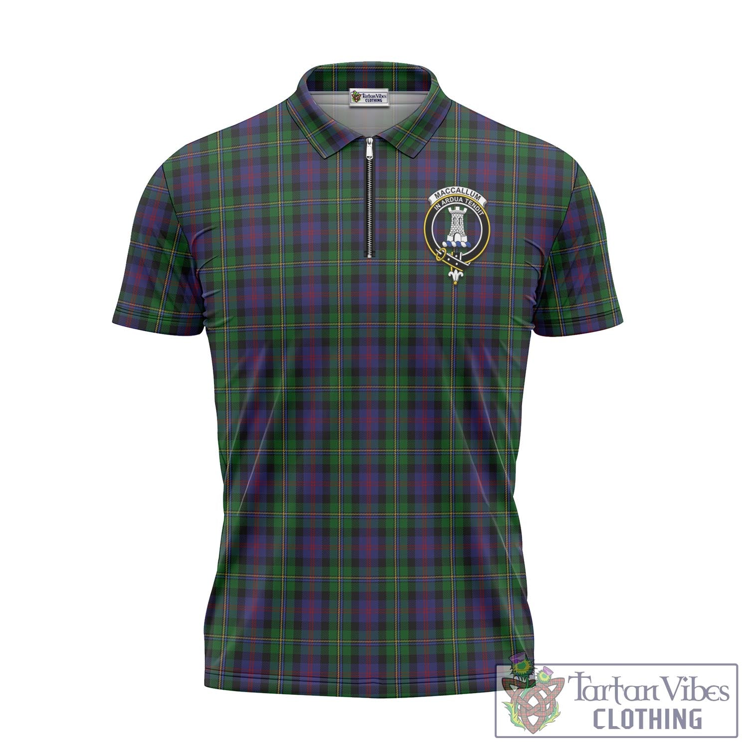 Tartan Vibes Clothing MacCallum Tartan Zipper Polo Shirt with Family Crest