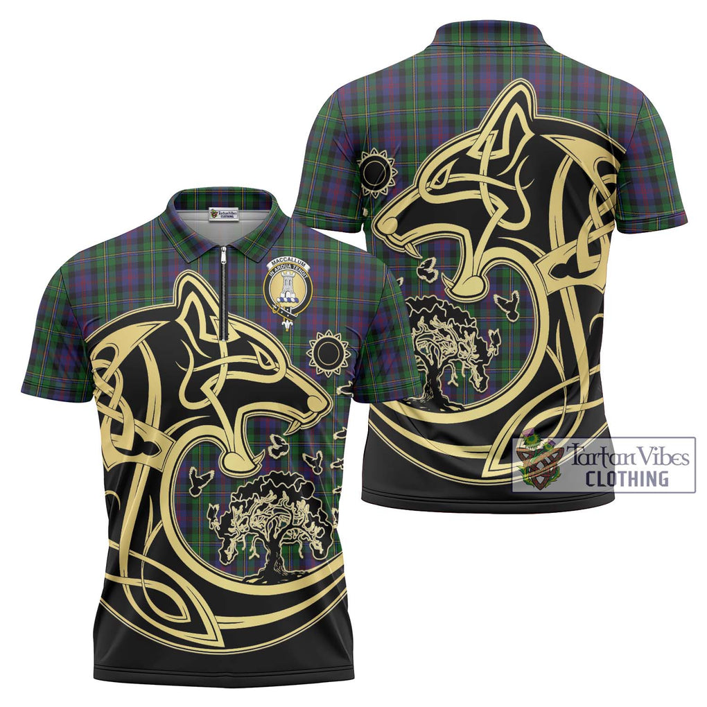 MacCallum (McCallum) Tartan Zipper Polo Shirt with Family Crest Celtic Wolf Style Unisex - Tartan Vibes Clothing