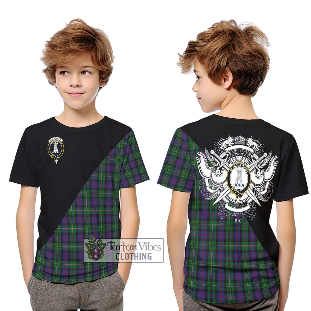 MacCallum (McCallum) Tartan Kid T-Shirt with Family Crest and Military Logo Style Youth XL Size14 - Tartanvibesclothing Shop