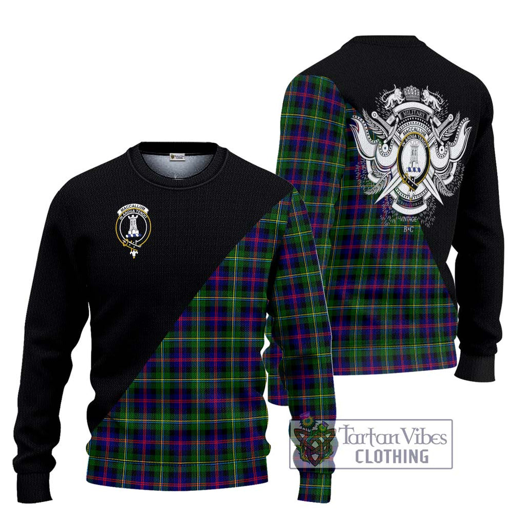 Tartan Vibes Clothing MacCallum #2 Tartan Knitted Sweater with Family Crest and Military Logo Style
