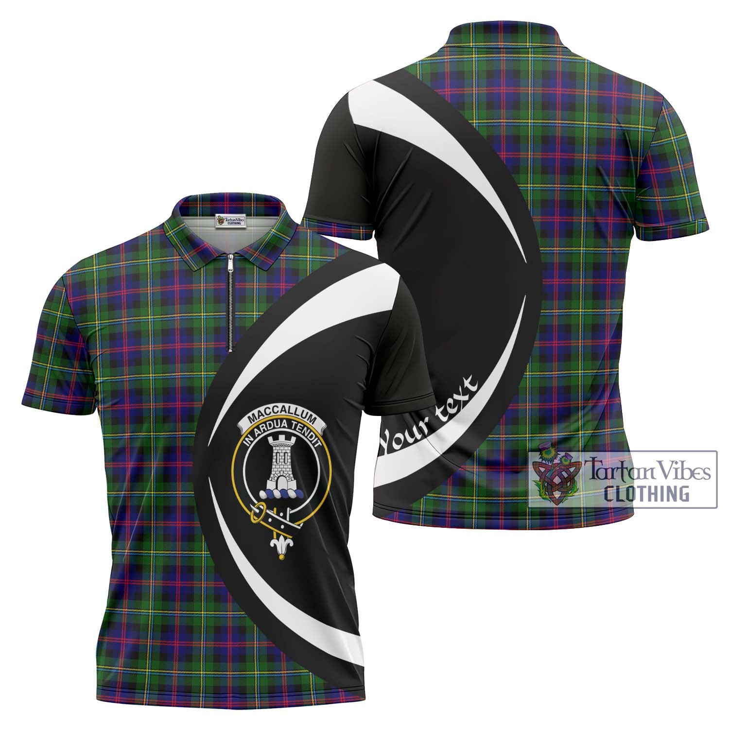 Tartan Vibes Clothing MacCallum #2 Tartan Zipper Polo Shirt with Family Crest Circle Style