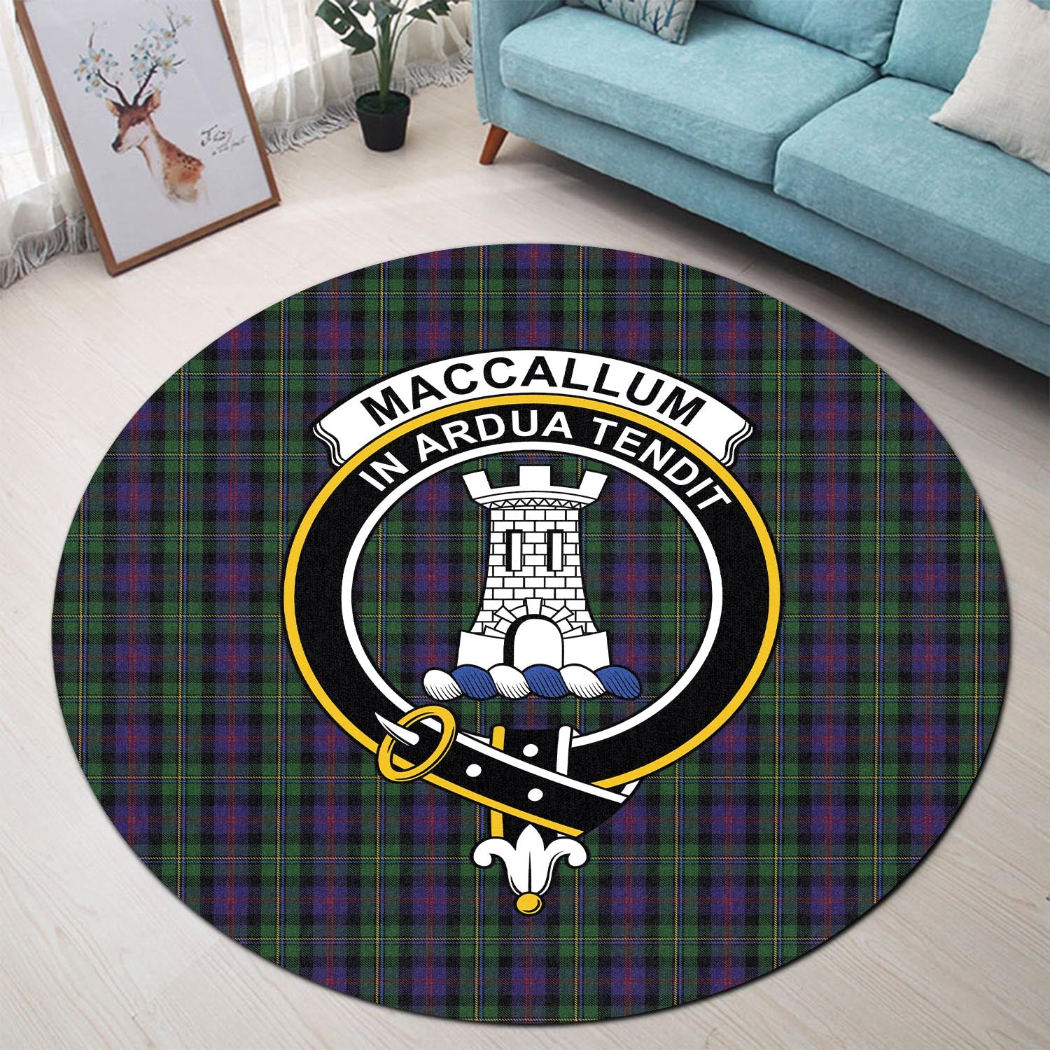 maccallum-tartan-round-rug-with-family-crest