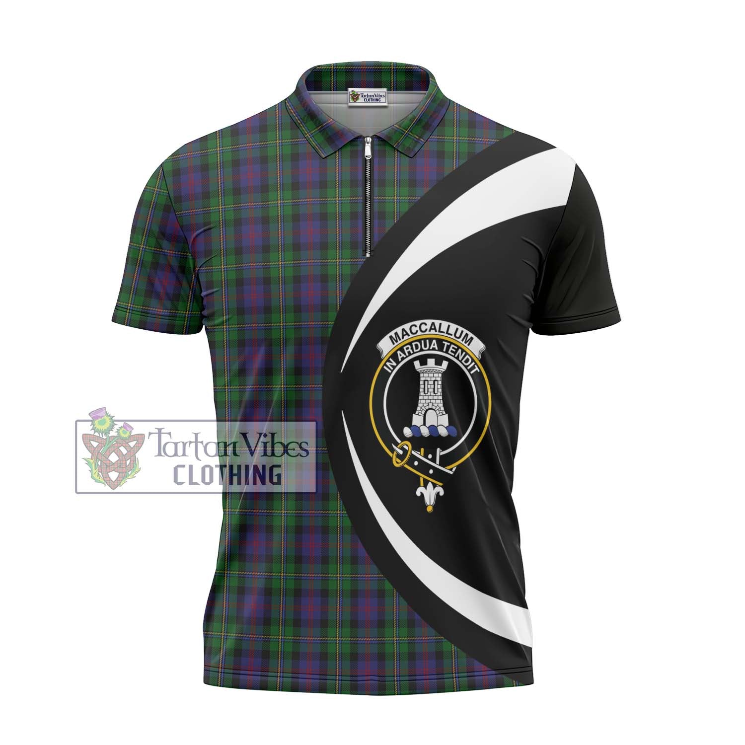 MacCallum (McCallum) Tartan Zipper Polo Shirt with Family Crest Circle Style - Tartan Vibes Clothing
