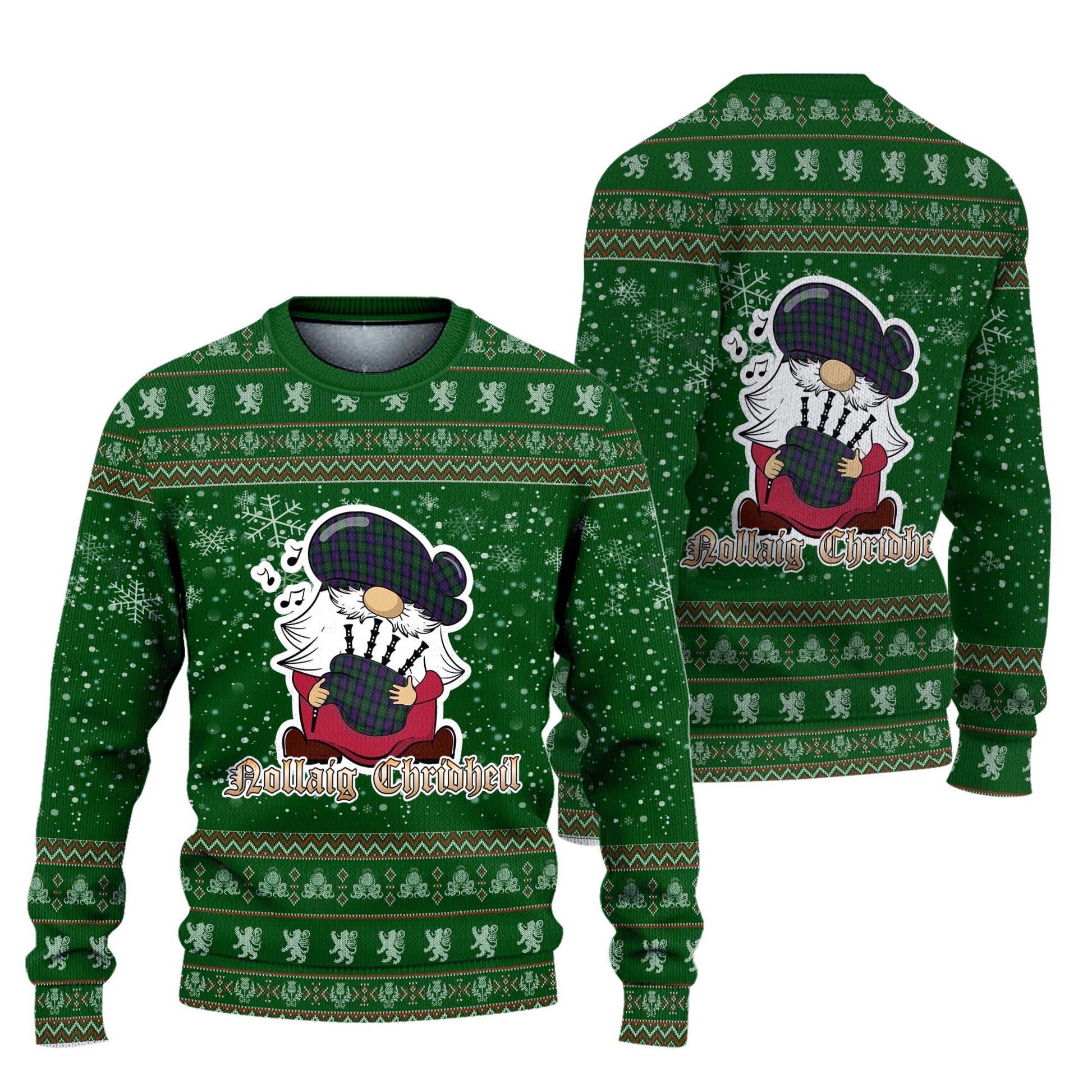MacCallum Clan Christmas Family Knitted Sweater with Funny Gnome Playing Bagpipes Unisex Green - Tartanvibesclothing