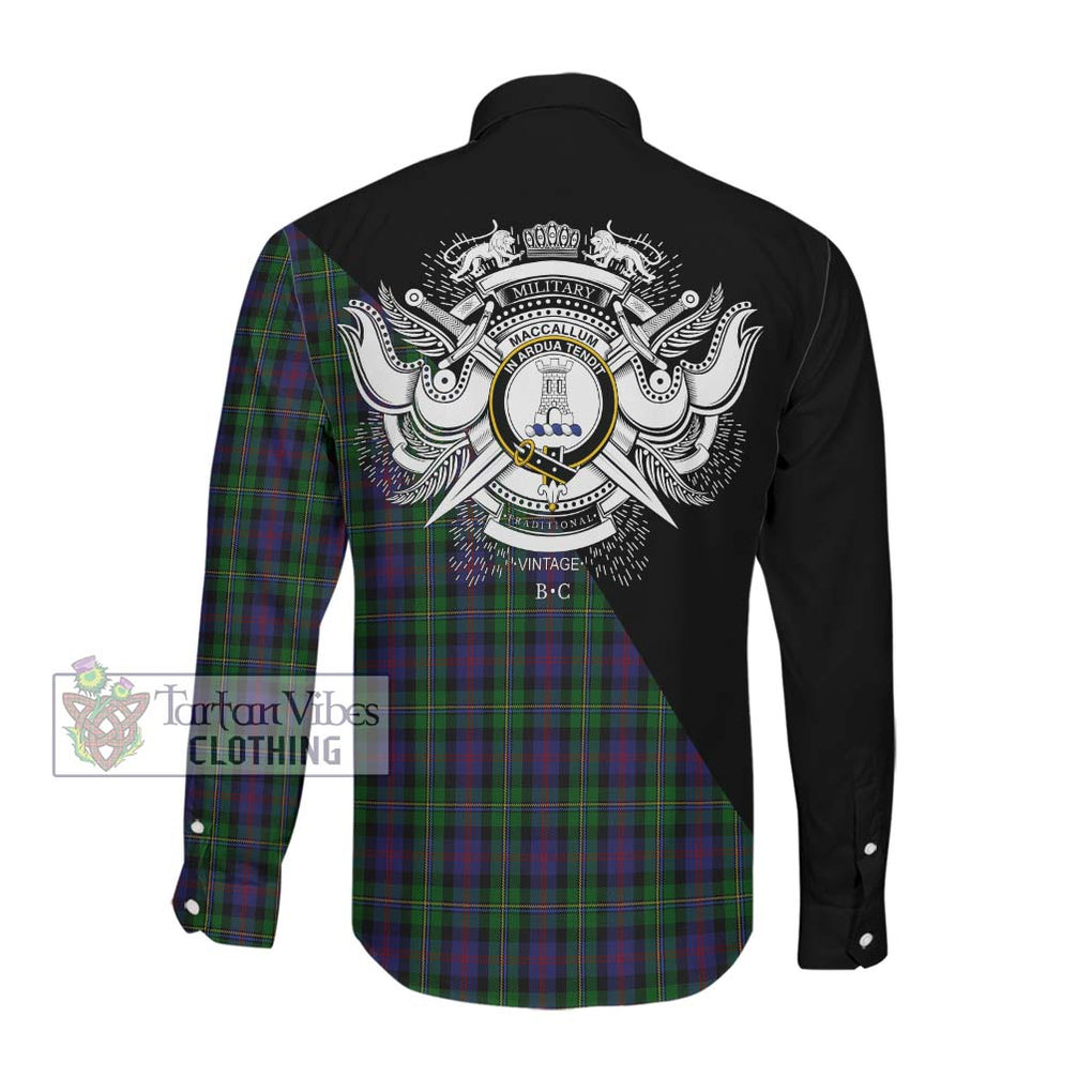 MacCallum (McCallum) Tartan Long Sleeve Button Shirt with Family Crest and Military Logo Style Men's Shirt - Tartanvibesclothing Shop