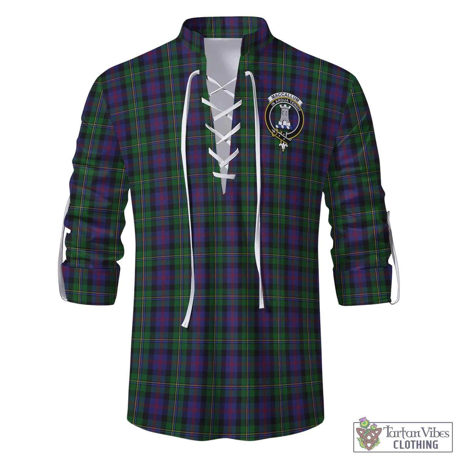 Tartan Vibes Clothing MacCallum Tartan Men's Scottish Traditional Jacobite Ghillie Kilt Shirt with Family Crest