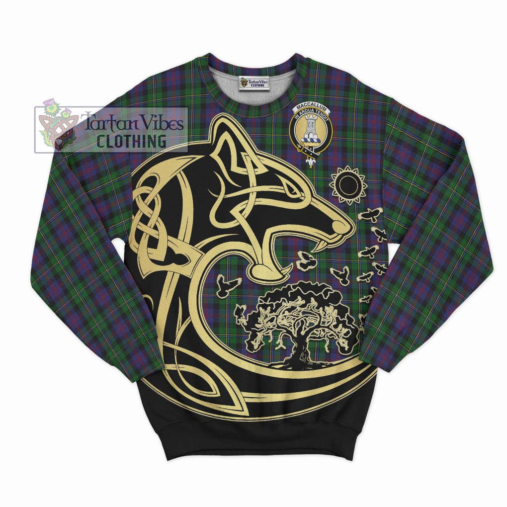 MacCallum (McCallum) Tartan Sweatshirt with Family Crest Celtic Wolf Style - Tartan Vibes Clothing