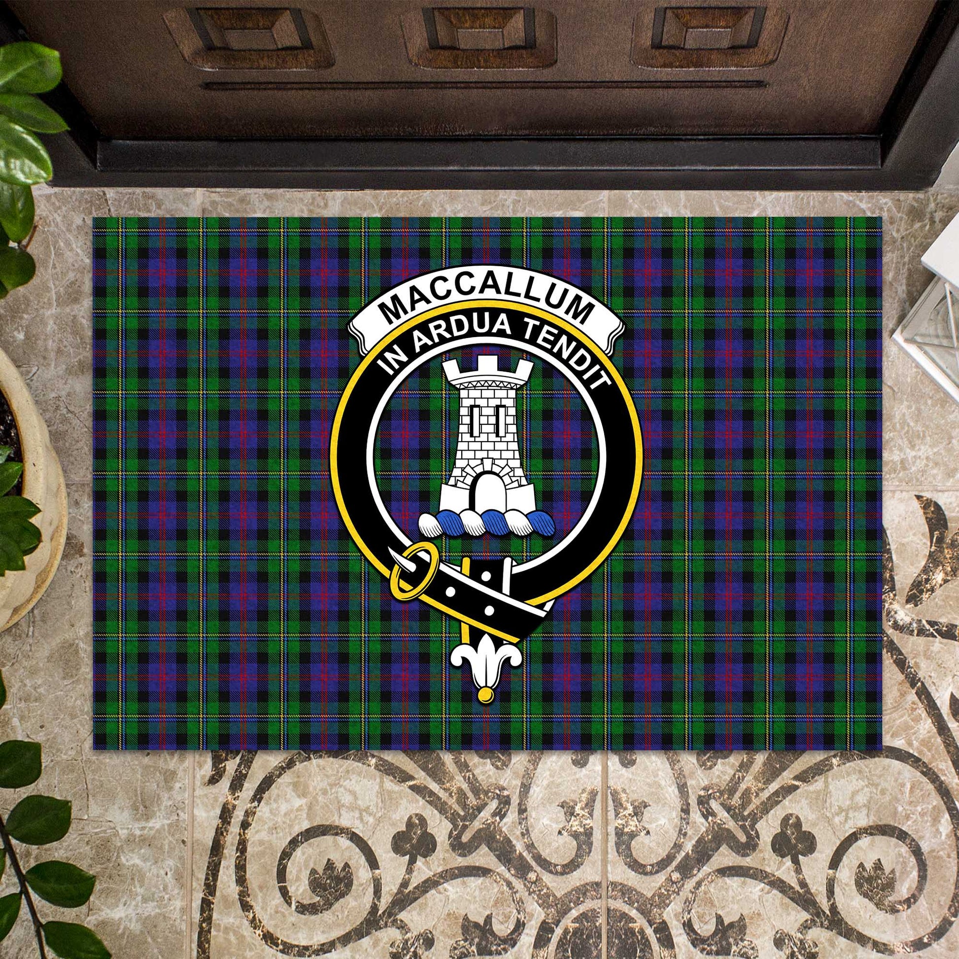 MacCallum (McCallum) Tartan Rubber Doormat with Family Crest - Tartan Vibes Clothing