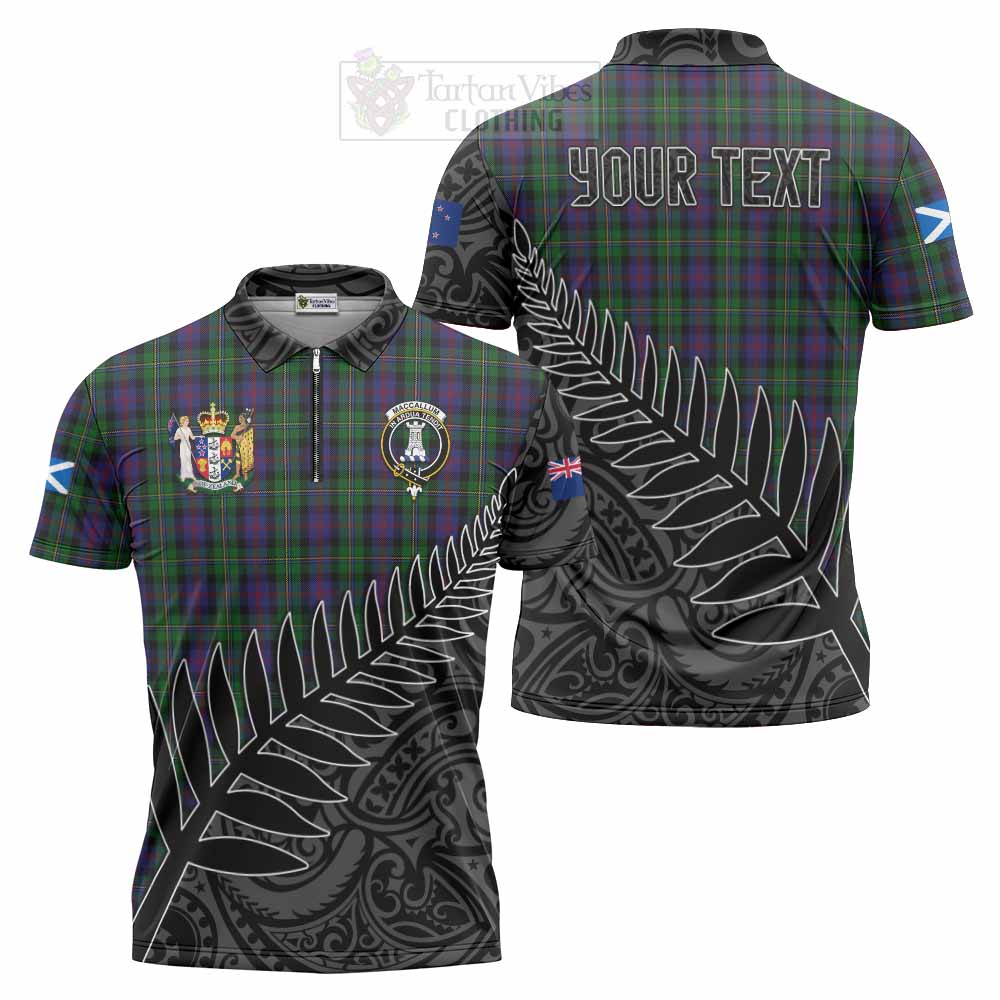 Tartan Vibes Clothing MacCallum (McCallum) Crest Tartan Zipper Polo Shirt with New Zealand Silver Fern Half Style