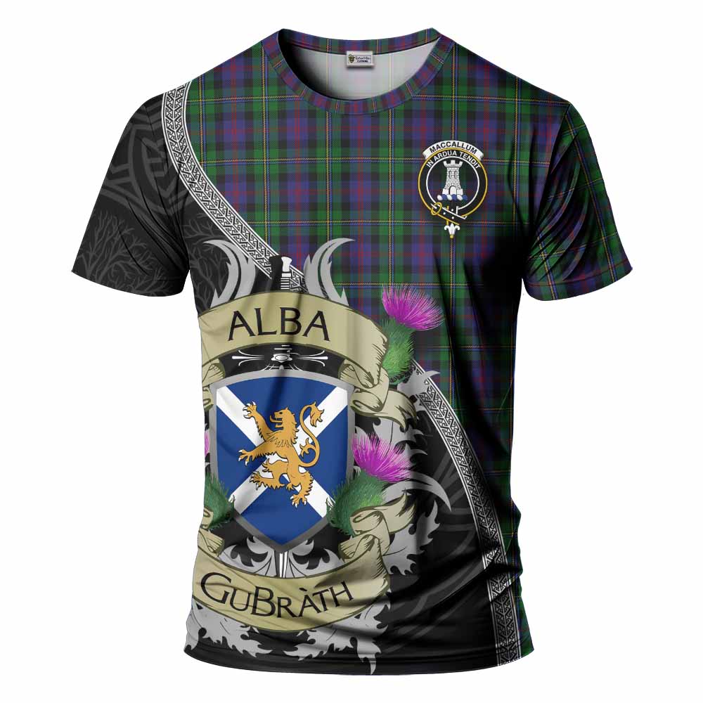 Tartan Vibes Clothing MacCallum (McCallum) Tartan Family Crest T-Shirt Lion Rampant Royal Thistle Shield Celtic Inspired