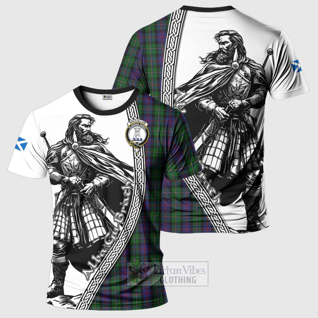 Tartan Vibes Clothing MacCallum (McCallum) Tartan Clan Crest T-Shirt with Highlander Warrior Celtic Style