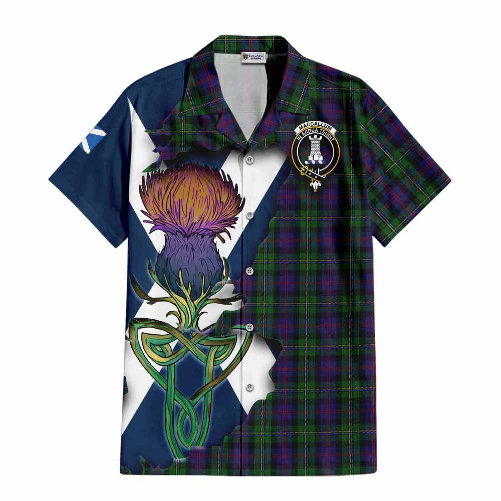 Tartan Vibes Clothing MacCallum (McCallum) Tartan Family Crest Short Sleeve Button Shirt Scottish Thistle Celtic Inspired