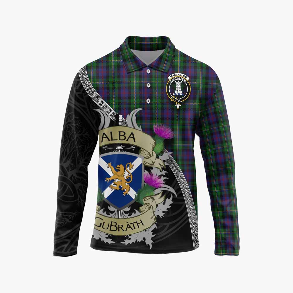 Tartan Vibes Clothing MacCallum (McCallum) Tartan Family Crest Long Sleeve Polo Shirt Lion Rampant Royal Thistle Shield Celtic Inspired