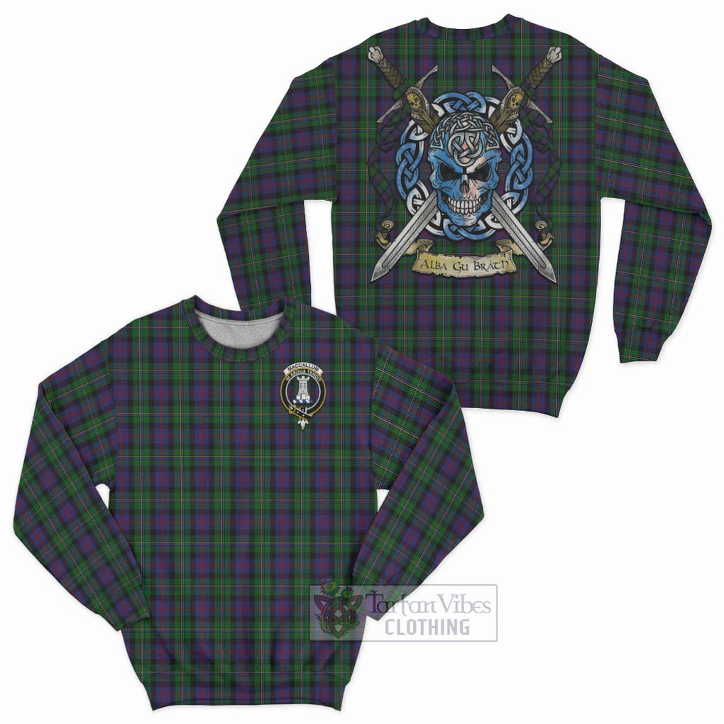 Tartan Vibes Clothing MacCallum (McCallum) Tartan Sweatshirt with Family Crest Celtic Skull Style