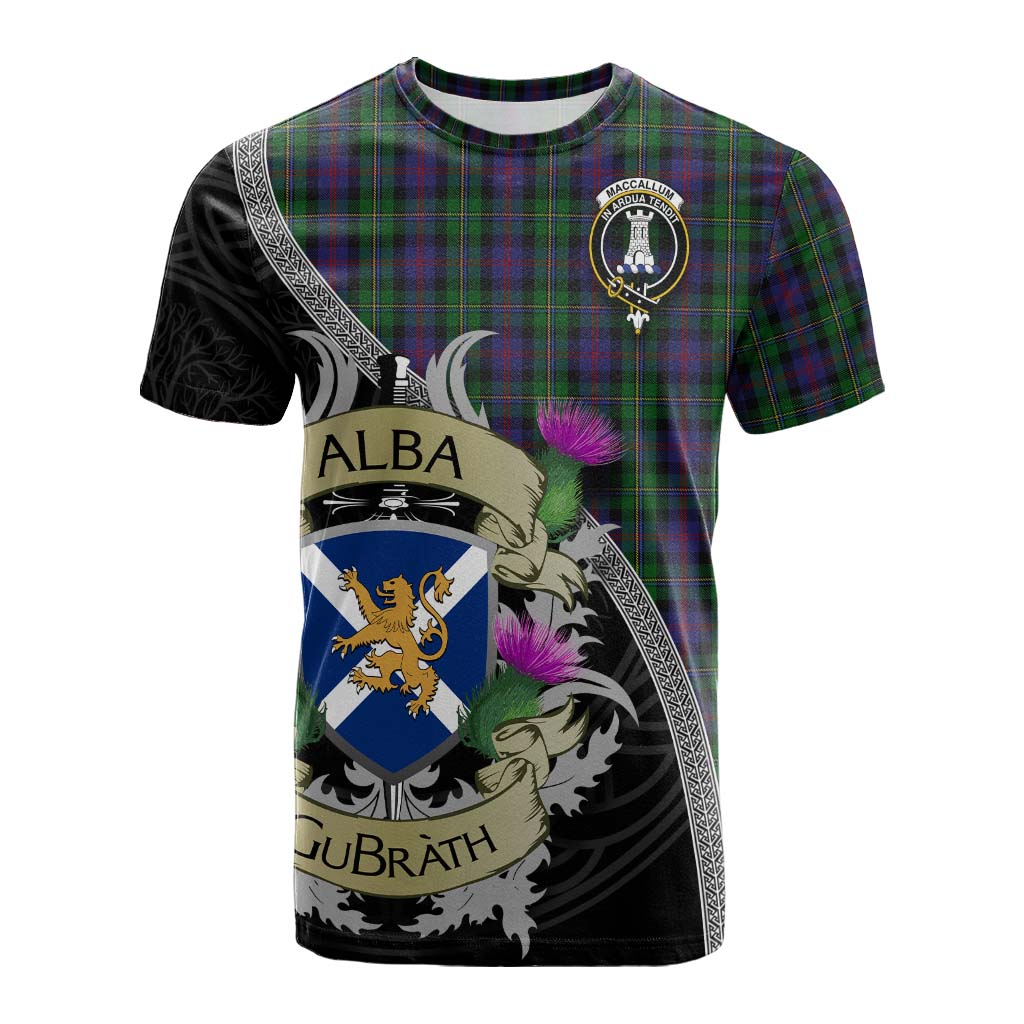Tartan Vibes Clothing MacCallum (McCallum) Tartan Family Crest Cotton T-shirt Lion Rampant Royal Thistle Shield Celtic Inspired