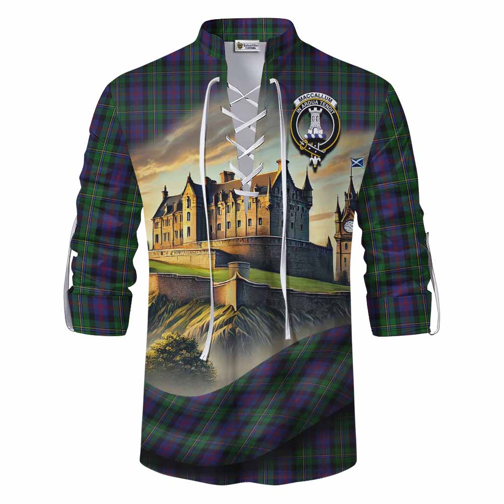 Tartan Vibes Clothing MacCallum (McCallum) Tartan Family Crest Ghillie Kilt Shirt with Scottish Ancient Castle Style