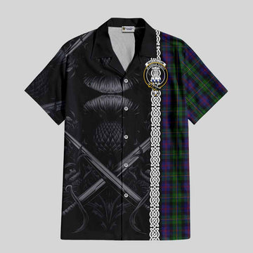 Tartan Vibes Clothing MacCallum (McCallum) Tartan Short Sleeve Button Shirt with Family Crest Cross Sword Thistle Celtic Vibes