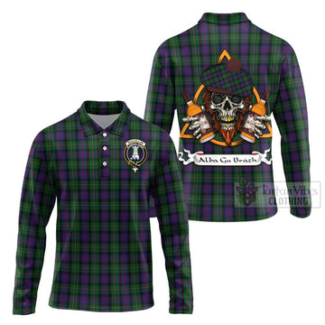 MacCallum (McCallum) Tartan Long Sleeve Polo Shirt with Family Crest and Bearded Skull Holding Bottles of Whiskey
