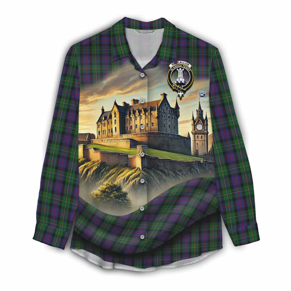 Tartan Vibes Clothing MacCallum (McCallum) Tartan Family Crest Women's Casual Shirt with Scottish Ancient Castle Style