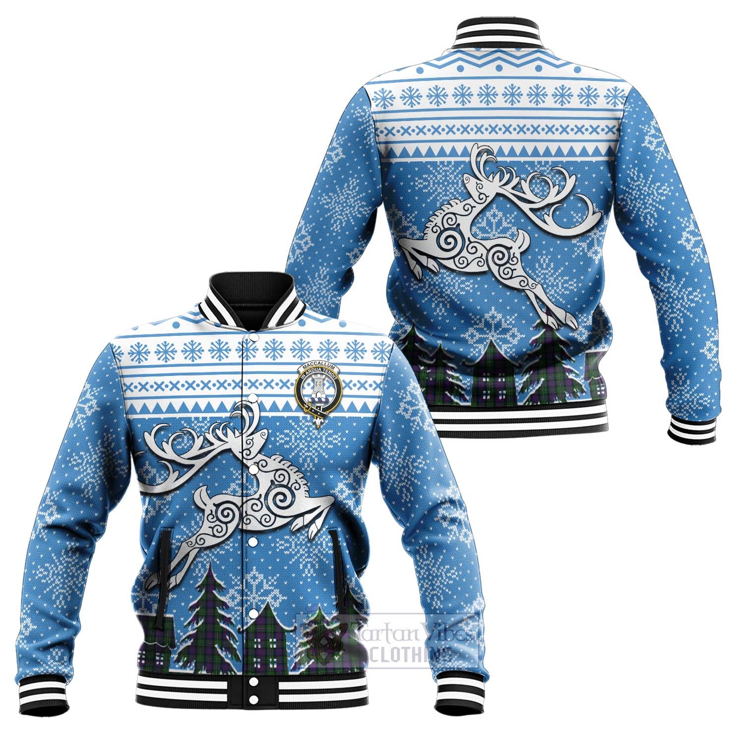 Tartan Vibes Clothing MacCallum (McCallum) Clan Christmas Baseball Jacket Celtic Reindeer Style