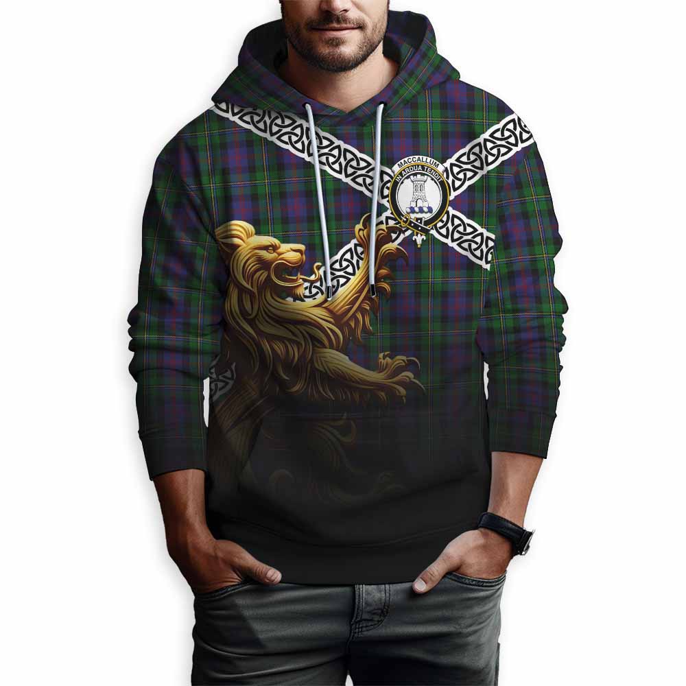 Tartan Vibes Clothing MacCallum (McCallum) Crest Tartan Hoodie with Golden Lion Emblem Celtic Style