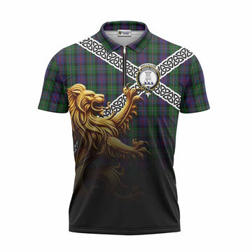 MacCallum (McCallum) Crest Tartan Zipper Polo Shirt with Golden Lion Emblem Celtic Style