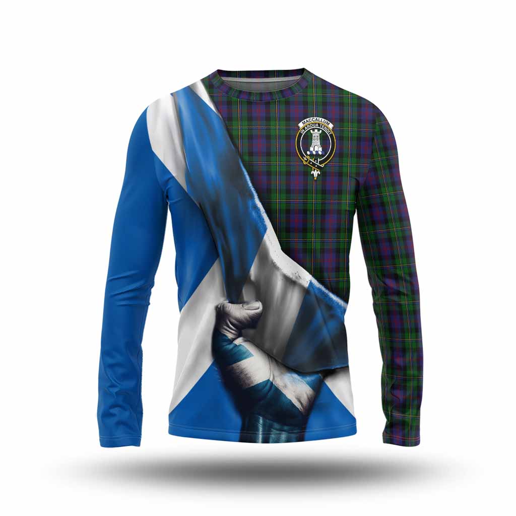 Tartan Vibes Clothing MacCallum (McCallum) Tartan Long Sleeve T-Shirt with Family Crest Scotland Patriotic Style