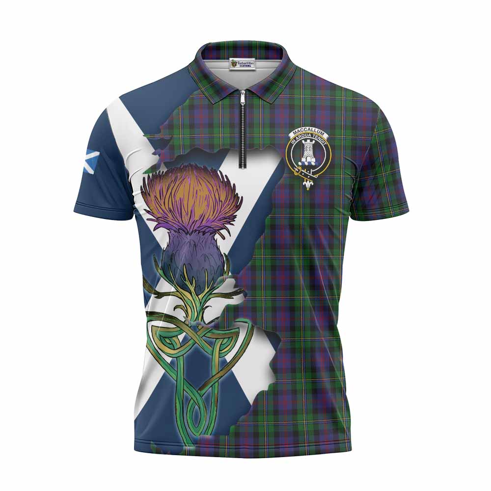 Tartan Vibes Clothing MacCallum (McCallum) Tartan Family Crest Zipper Polo Shirt Scottish Thistle Celtic Inspired